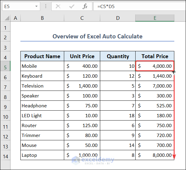 Excel Auto Calculate