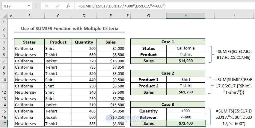 Excel SUMIFS Multiple Criteria