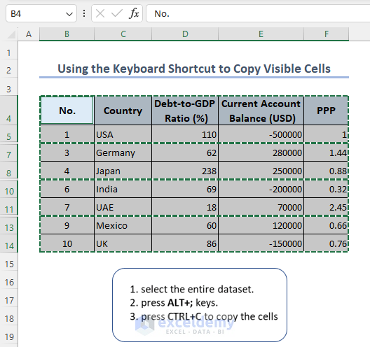 Keyboard Shortcut to Copy & Paste Visible Cells