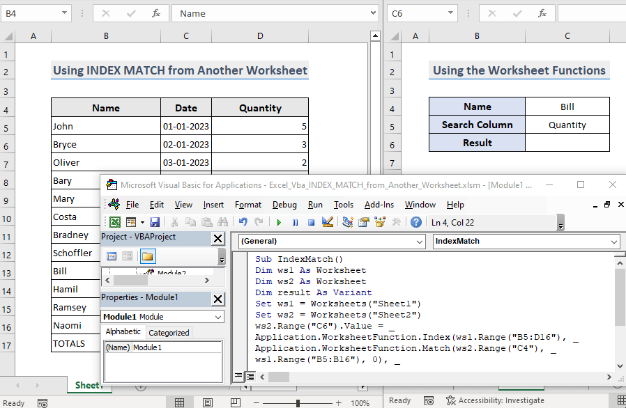 Overview Image of applying INDEX MATCH from another worksheet