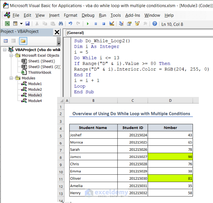 Overview image of VBA Do While loop with multiple conditions