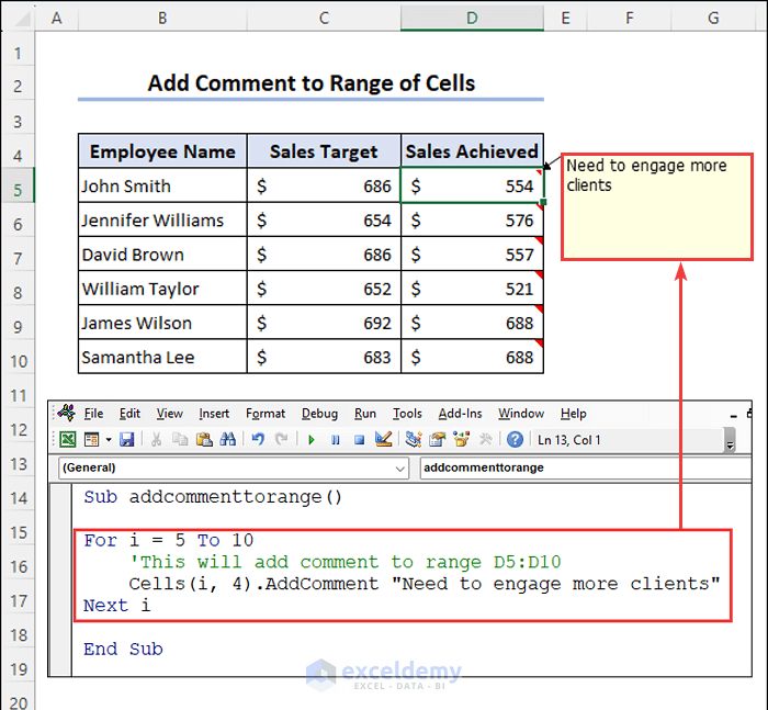 Overview of Add comment to cell using VBA