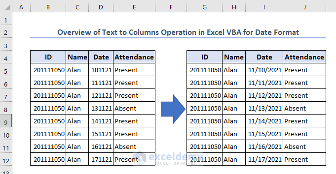 How to Use Excel VBA Text to Columns Date Format (2 Examples)