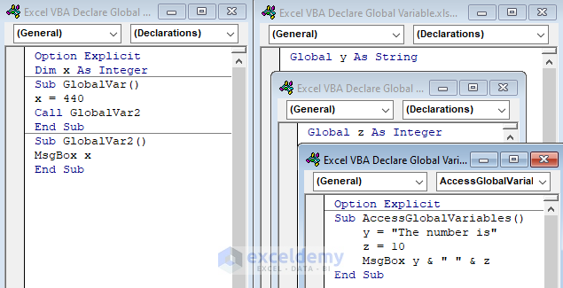Overview of declaring a global variable using VBA in Excel