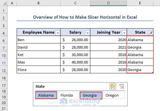 Overview of how to make slicer horizontal in Excel