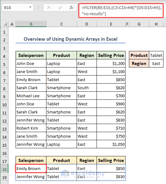 Overview of how to use dynamic arrays in Excel