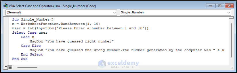 VBA Code with Select Case on Single Number