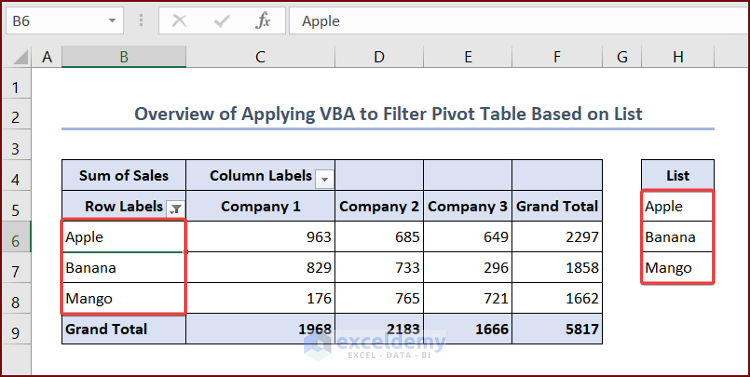VBA Filter Pivot Table Based on List