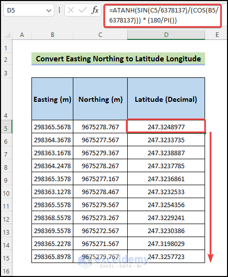 convert easting northing to lat 