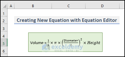 1- overview image of equation editor in Excel