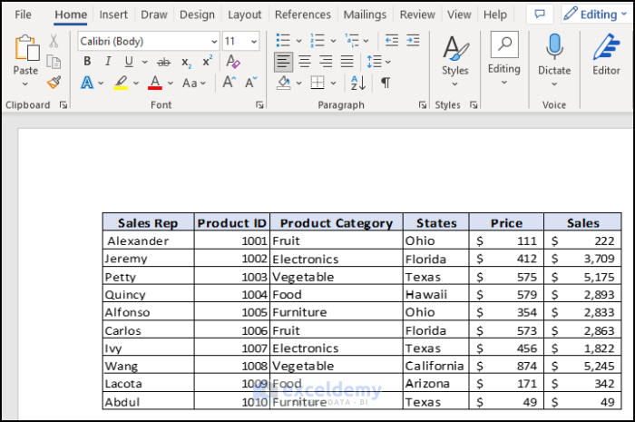 1- overview image of how to merge cells in Excel to Word document