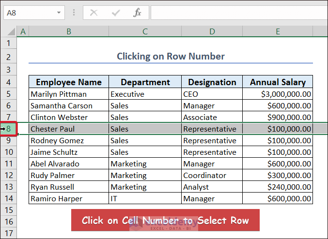 How to Select Row in Excel