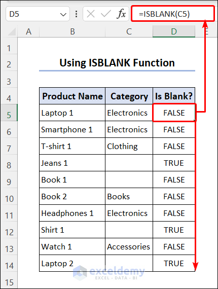 Applying ISBLANK function