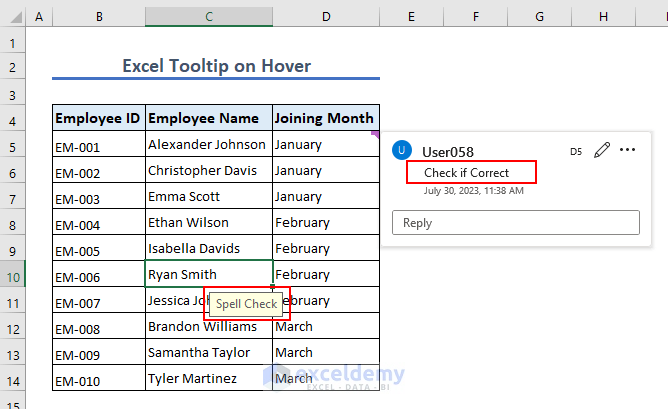 Overview of excel tooltip on hover
