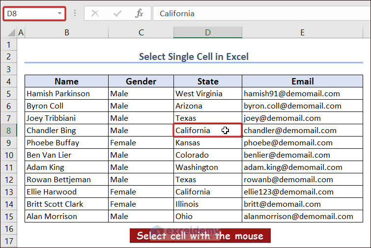  Selecting Single Cell in Excel
