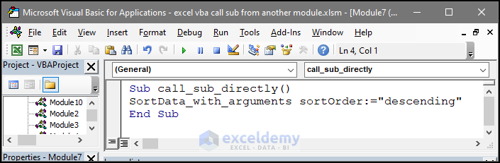 VBA code for calling sub directly