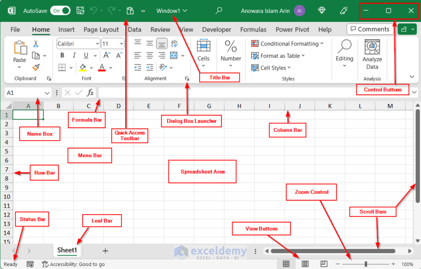 Basic Parts of an Excel Window