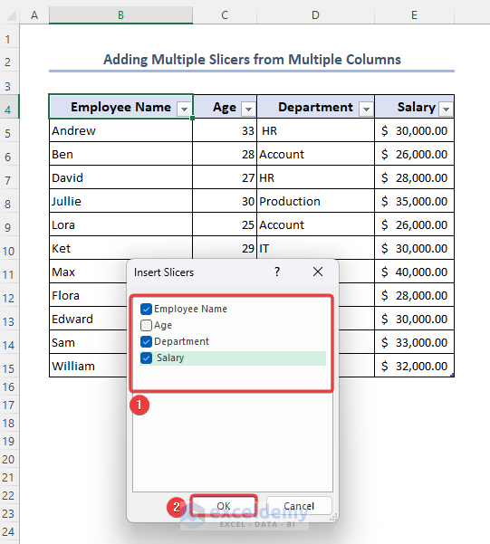 Check multiple slicers for multiple columns