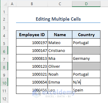 Input new data after selecting multiple cells