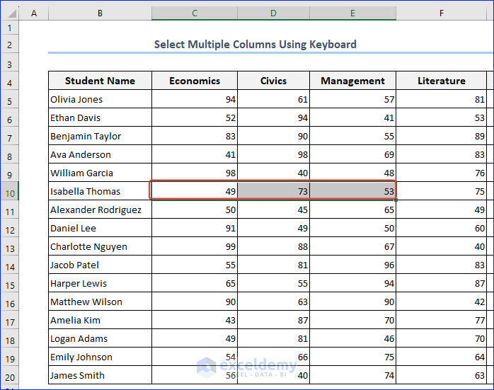 Selecting Cells in Each Targeted Column
