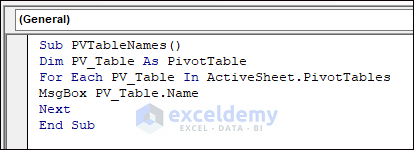 Code for Determining Names of the Pivot Tables in the Active Worksheet