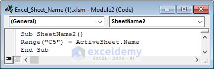 VBA code to get sheet name
