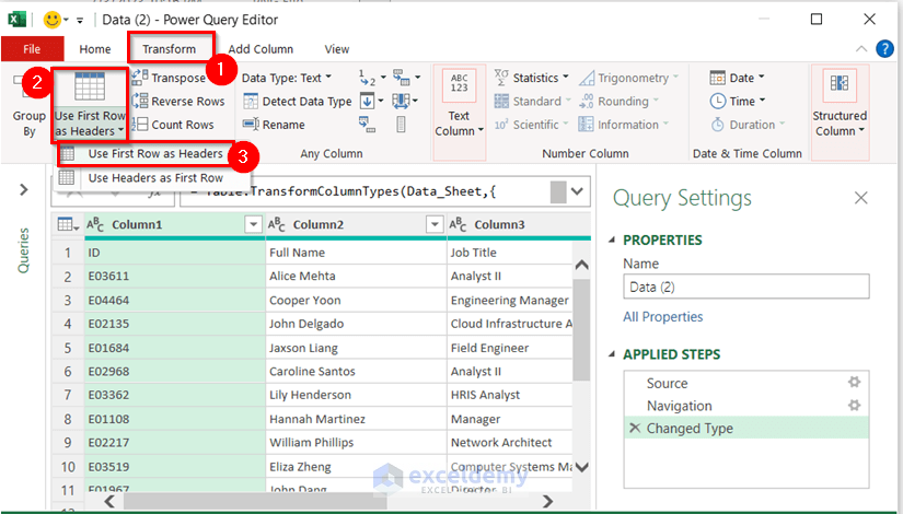 Working in Power Query Editor