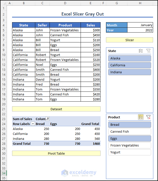 datasets for removing greyed out slicer options in Excel