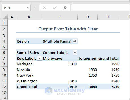 output pivot table with filter