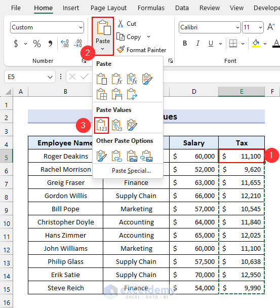 How to Paste Data as Values in Excel