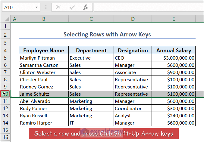 Selecting All Rows Above a Selected Row