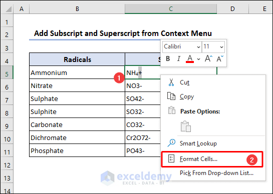 Accessing Context Menu to add Superscript
