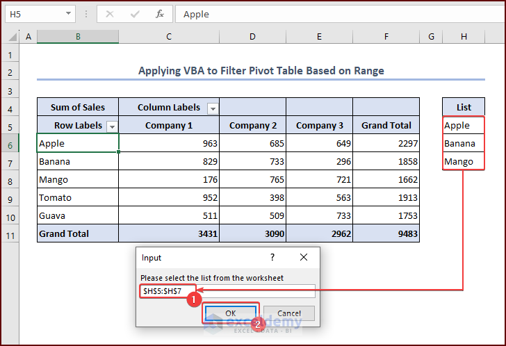 Applying VBA to Filter Pivot Table Based on Range