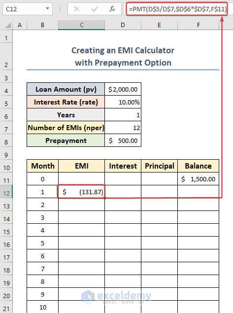 Calculating the EMI with Prepayment Option
