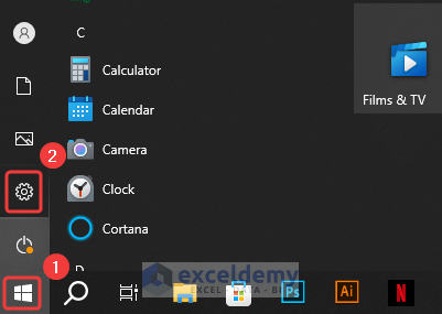 Choosing Settings option from the Windows icon