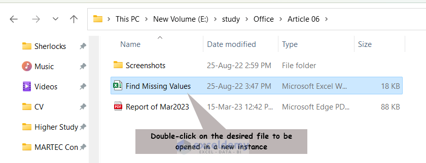 Double-click on the desired file to be opened in a new instance