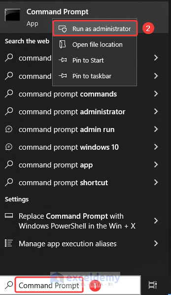 Opening Command Prompt app as administrator