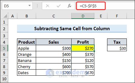 Subtract same cell from a column