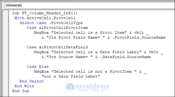 Code to Return Field Name of Selected Cell in Pivot Table