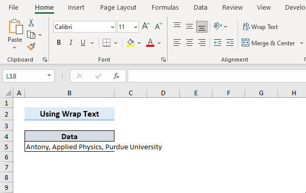 Wrap Text creates new line in Excel