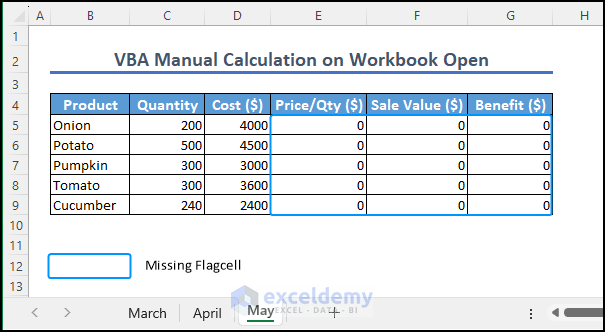 Missing flagcell value in manual calculation on workbook open