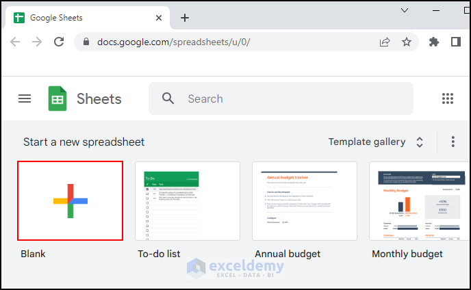 11- opening a new Google Sheet by clicking on Blank