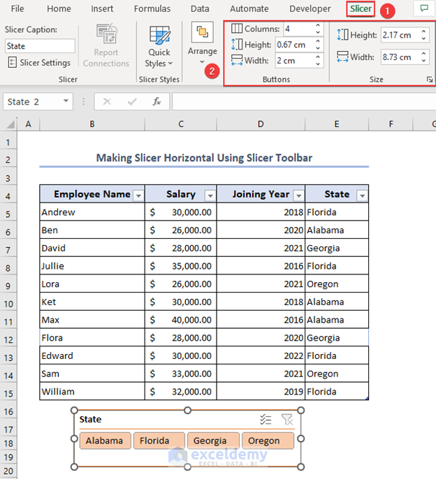Convert slicer size in Excel