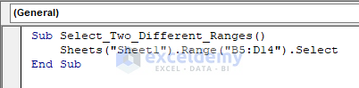 Insert code to select a range with Excel VBA Range function