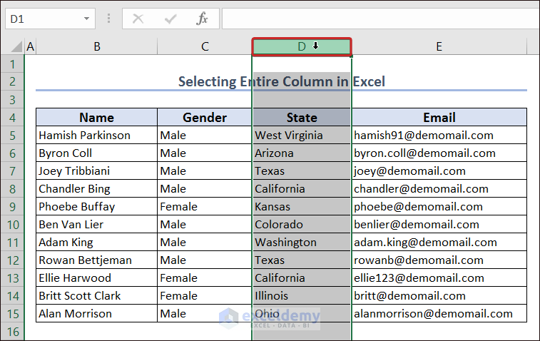 Selecting Entire Column in Excel