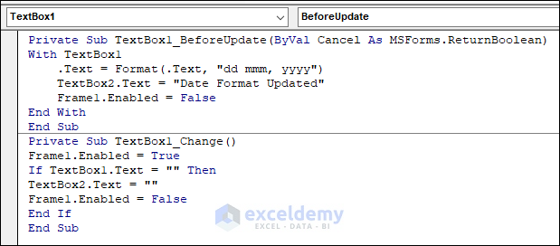 Excel VBA code for formatting date as dd mmm, yyyy in TextBox