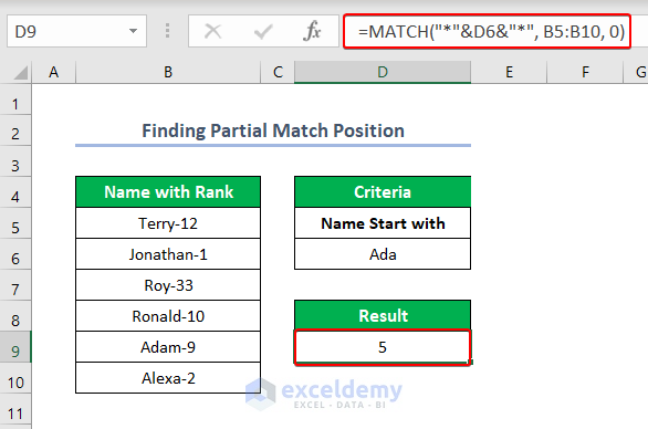 Finding Partial Match Position