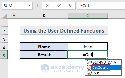 Newly created function in the worksheet