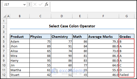 Select Case with Colon Operator