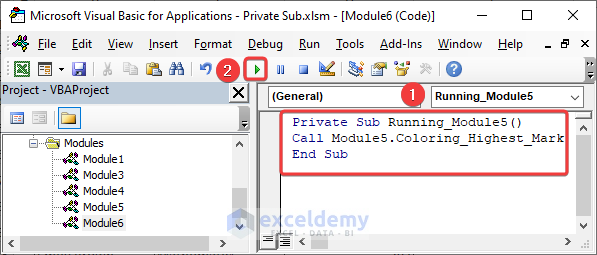 VBA code to call the saved private module